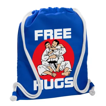 JUDO free hugs, Backpack pouch GYMBAG Blue, with pocket (40x48cm) & thick cords
