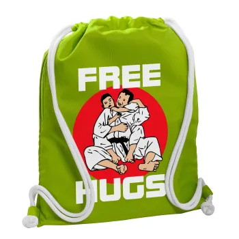 JUDO free hugs, Backpack bag GYMBAG LIME GREEN, with pocket (40x48cm) & thick cords