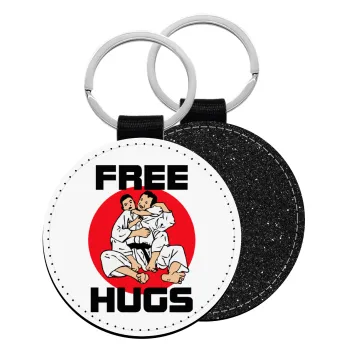 JUDO free hugs, Μπρελόκ Δερματίνη, στρογγυλό ΜΑΥΡΟ (5cm)