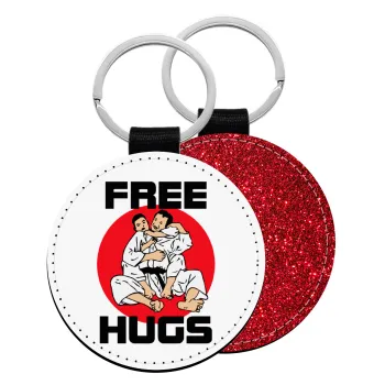 JUDO free hugs, Μπρελόκ Δερματίνη, στρογγυλό ΚΟΚΚΙΝΟ (5cm)