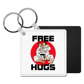 JUDO free hugs, Μπρελόκ Δερματίνη, τετράγωνο ΜΑΥΡΟ (5x5cm)