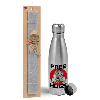 JUDO free hugs, Easter Set, metallic Inox water bottle (750ml) & aromatic flat Easter candle (30cm) (GRAY)
