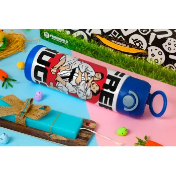 JUDO free hugs, Easter candle, Childrens hot water bottle, stainless steel, with safety straw, BLUE (500ml)