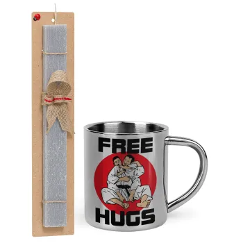 JUDO free hugs, Πασχαλινή Λαμπάδα με μεταλλική κούπα θερμό (300ml) & κερί αρωματικό πλακέ (30cm) (ΓΚΡΙ)