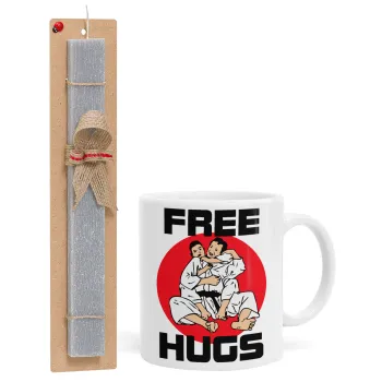 JUDO free hugs, Πασχαλινή Λαμπάδα με Κούπα κεραμική (330ml) & κερί αρωματικό πλακέ (30cm) (ΓΚΡΙ)