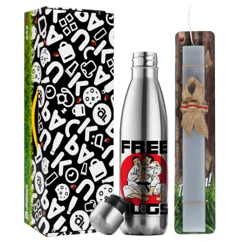 JUDO free hugs, Easter Set, metallic stainless thermos flask (500ml) & scented flat Easter candle (30cm) (GRAY)