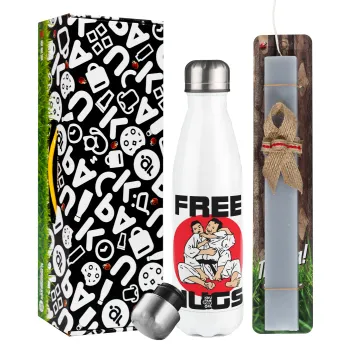 JUDO free hugs, Πασχαλινή Λαμπάδα με μεταλλικό παγούρι θερμός λευκός (500ml) & λαμπάδα αρωματική πλακέ (30cm) (ΓΚΡΙ)