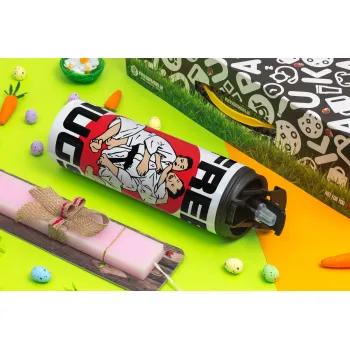 JUDO free hugs, Easter candle,Travel Tumbler 2 Lids, with metal straw & cleaning brush & aromatic flat candle (30cm) (PINK)