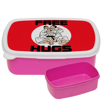 JUDO free hugs, ΡΟΖ παιδικό δοχείο φαγητού (lunchbox) πλαστικό (BPA-FREE) Lunch Βox M18 x Π13 x Υ6cm