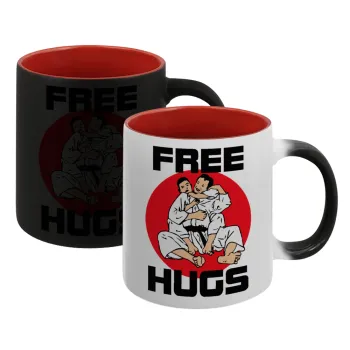 JUDO free hugs, Κούπα Μαγική εσωτερικό κόκκινο, κεραμική, 330ml που αλλάζει χρώμα με το ζεστό ρόφημα