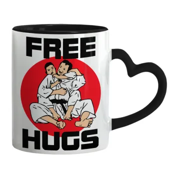 JUDO free hugs, Κούπα καρδιά χερούλι μαύρη, κεραμική, 330ml