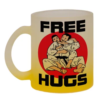 JUDO free hugs, Κούπα γυάλινη δίχρωμη με βάση το κίτρινο ματ, 330ml
