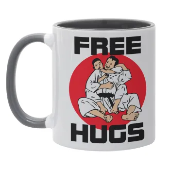 JUDO free hugs, Κούπα χρωματιστή γκρι, κεραμική, 330ml