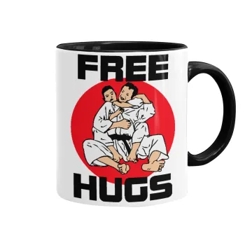 JUDO free hugs, Κούπα χρωματιστή μαύρη, κεραμική, 330ml