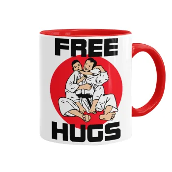 JUDO free hugs, Mug colored red, ceramic, 330ml