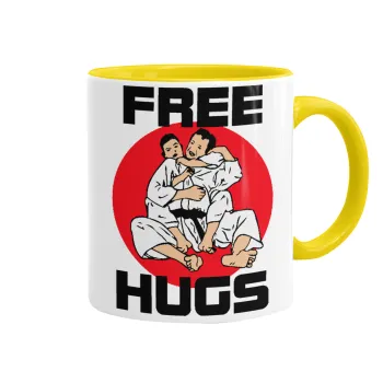 JUDO free hugs, Κούπα χρωματιστή κίτρινη, κεραμική, 330ml