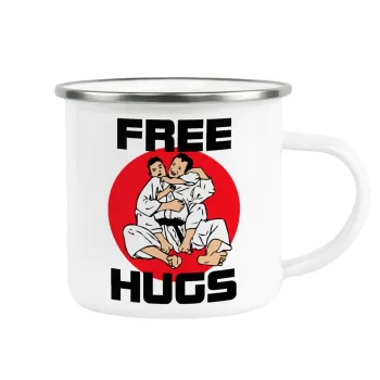 JUDO free hugs, Metallic enamel cup white 360ml
