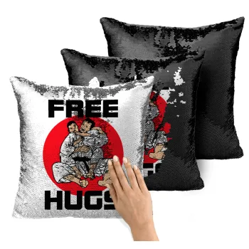 JUDO free hugs, Μαξιλάρι καναπέ Μαγικό Μαύρο με πούλιες 40x40cm περιέχεται το γέμισμα