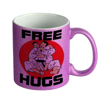 JUDO free hugs, Κούπα Μωβ Glitter που γυαλίζει, κεραμική, 330ml