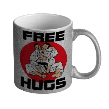 JUDO free hugs, Κούπα Ασημένια Glitter που γυαλίζει, κεραμική, 330ml