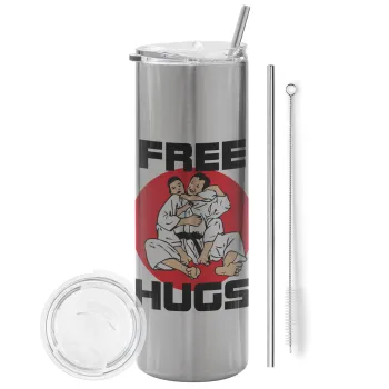 JUDO free hugs, Tumbler stainless steel Silver 600ml, with metal straw & cleaning brush
