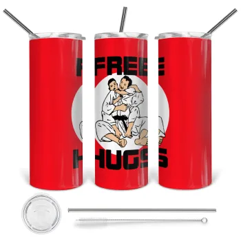 JUDO free hugs, Tumbler ποτήρι θερμό από ανοξείδωτο ατσάλι 600ml, με μεταλλικό καλαμάκι & βούρτσα καθαρισμού