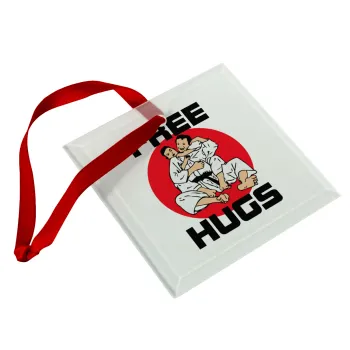 JUDO free hugs, Christmas ornament, glass square ornament 9x9cm