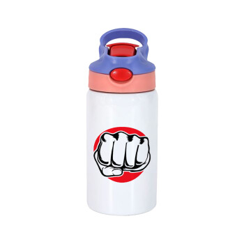 Γροθιά (punch), Children's hot water bottle, stainless steel, with safety straw, pink/purple (350ml)