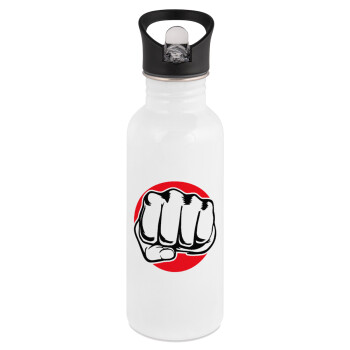 Punch, White water bottle with straw, stainless steel 600ml