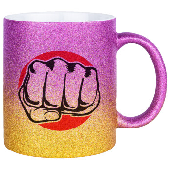 Γροθιά (punch), Κούπα Χρυσή/Ροζ Glitter, κεραμική, 330ml