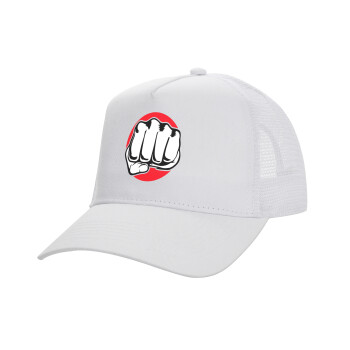 Punch, Structured Trucker Adult Hat, with Mesh, WHITE (100% COTTON, ADULT, UNISEX, ONE SIZE)