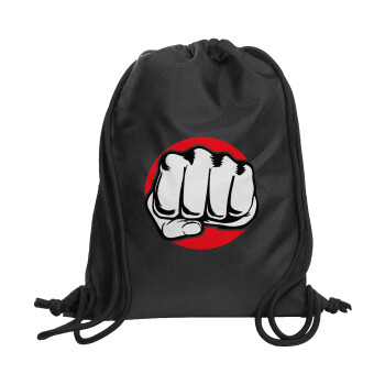 Γροθιά (punch), Τσάντα πλάτης πουγκί GYMBAG Μαύρη, με τσέπη (40x48cm) & χονδρά κορδόνια
