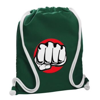 Γροθιά (punch), Τσάντα πλάτης πουγκί GYMBAG BOTTLE GREEN, με τσέπη (40x48cm) & χονδρά λευκά κορδόνια