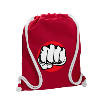 Γροθιά (punch), Τσάντα πλάτης πουγκί GYMBAG Κόκκινη, με τσέπη (40x48cm) & χονδρά κορδόνια