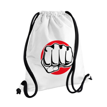 Γροθιά (punch), Τσάντα πλάτης πουγκί GYMBAG λευκή, με τσέπη (40x48cm) & χονδρά κορδόνια