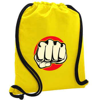 Γροθιά (punch), Τσάντα πλάτης πουγκί GYMBAG Κίτρινη, με τσέπη (40x48cm) & χονδρά κορδόνια