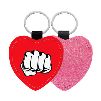 Punch, Μπρελόκ PU δερμάτινο glitter καρδιά ΡΟΖ