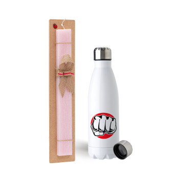 Punch, Easter Set, metallic stainless steel water bottle (750ml) & scented flat Easter candle (30cm) (PINK)