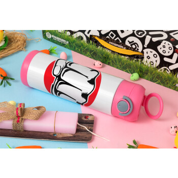 Punch, Easter candle, Childrens hot water bottle, stainless steel, with safety straw, PINK (500ml)