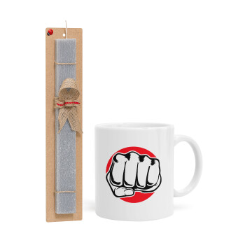 Γροθιά (punch), Πασχαλινή Λαμπάδα με Κούπα κεραμική (330ml) & κερί αρωματικό πλακέ (30cm) (ΓΚΡΙ)