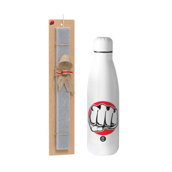 Punch, Easter Set, metallic stainless thermos bottle (500ml) & scented flat Easter candle (30cm) (GRAY)