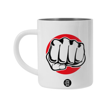 Γροθιά (punch), Λευκή Ανοξείδωτη Μεταλλική Κούπα 450ml - Διπλού Τοιχώματος 