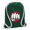 Τσάντα πλάτης πουγκί GYMBAG BOTTLE GREEN, με τσέπη (40x48cm) & χονδρά λευκά κορδόνια