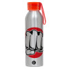 Αλουμινένιο Αθλητικό Μπουκάλι 650ml – Ασημί με Κόκκινο Καπάκι και Λουράκι Σιλικόνης
