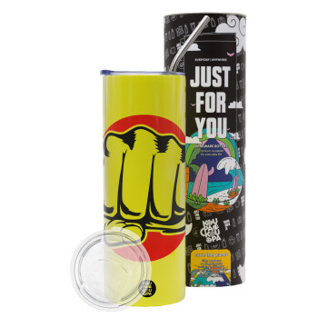 Γροθιά (punch), Neon Yellow Travel Tumbler θερμό, μεταλλικό καλαμάκι(Ανωξείδωτο 304 Food grade, BPA free, 600ml)