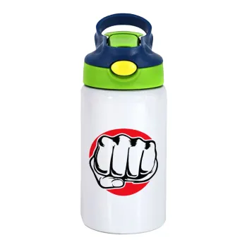 Punch, Children's hot water bottle, stainless steel, with safety straw, green, blue (350ml)