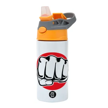 Punch, Children's hot water bottle, stainless steel, with safety straw, Orange/Grey (360ml) BPA-FREE