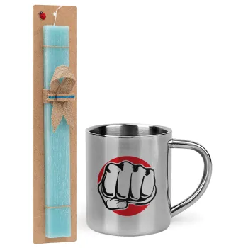 Punch, Easter Set, metallic thermal cup (300ml) & aromatic flat Easter candle (30cm) (TURQUOISE)