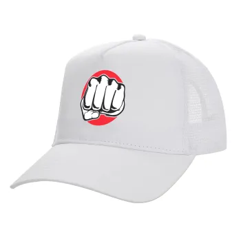 Punch, Structured Trucker Adult Hat, with Mesh, WHITE (100% COTTON, ADULT, UNISEX, ONE SIZE)
