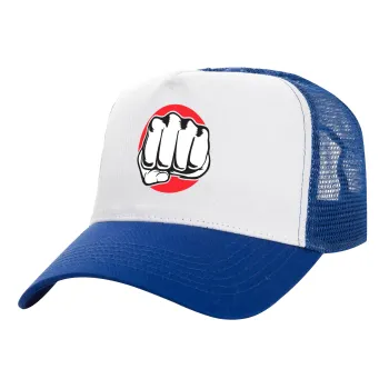 Punch, Adult Structured Trucker Hat, with Mesh, WHITE/BLUE (100% COTTON, ADULT, UNISEX, ONE SIZE)